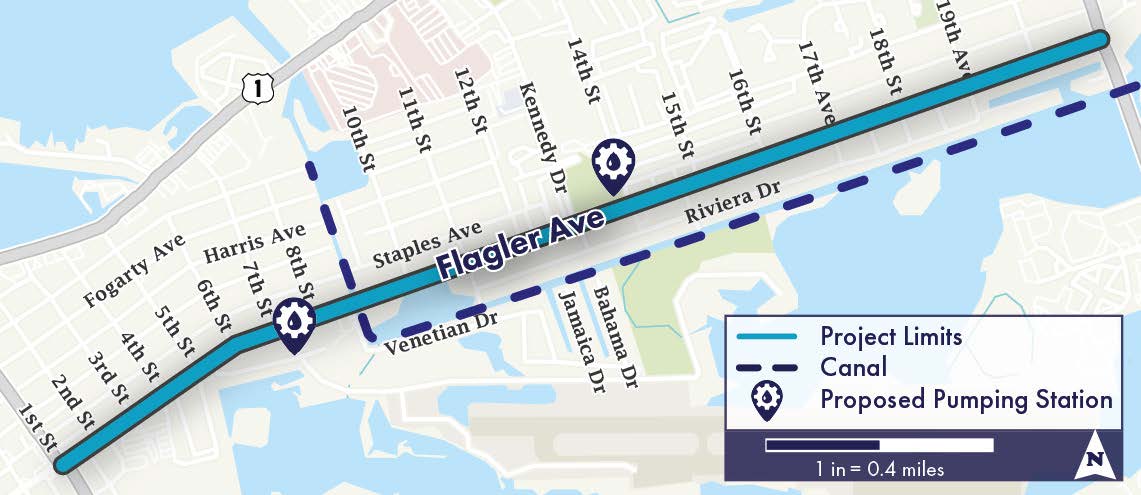 Map of Flagler Avenue with line showing where construction project will take place